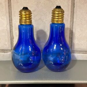 1950s Cobalt Blue Glass Light Bulb Salt and Pepper Shakers